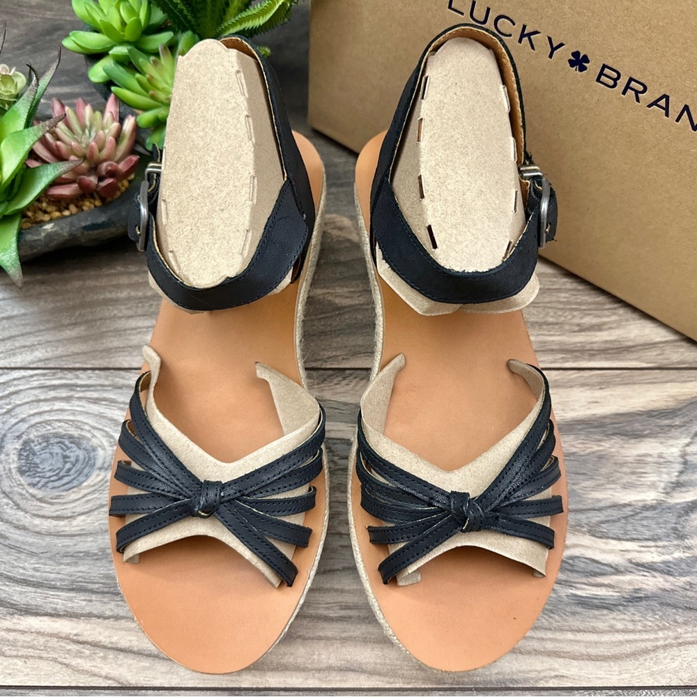 NIB Lucky Brand Juniffer Platform Wedge Sandal Black Dress Winter Haze 9M - Picture 2 of 12